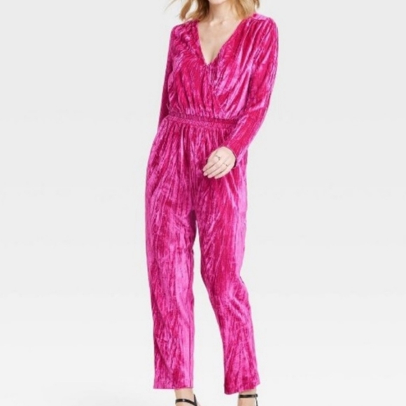 a new day Pants & Jumpsuits Nwot A New Day Pink Velvet Jumpsuit